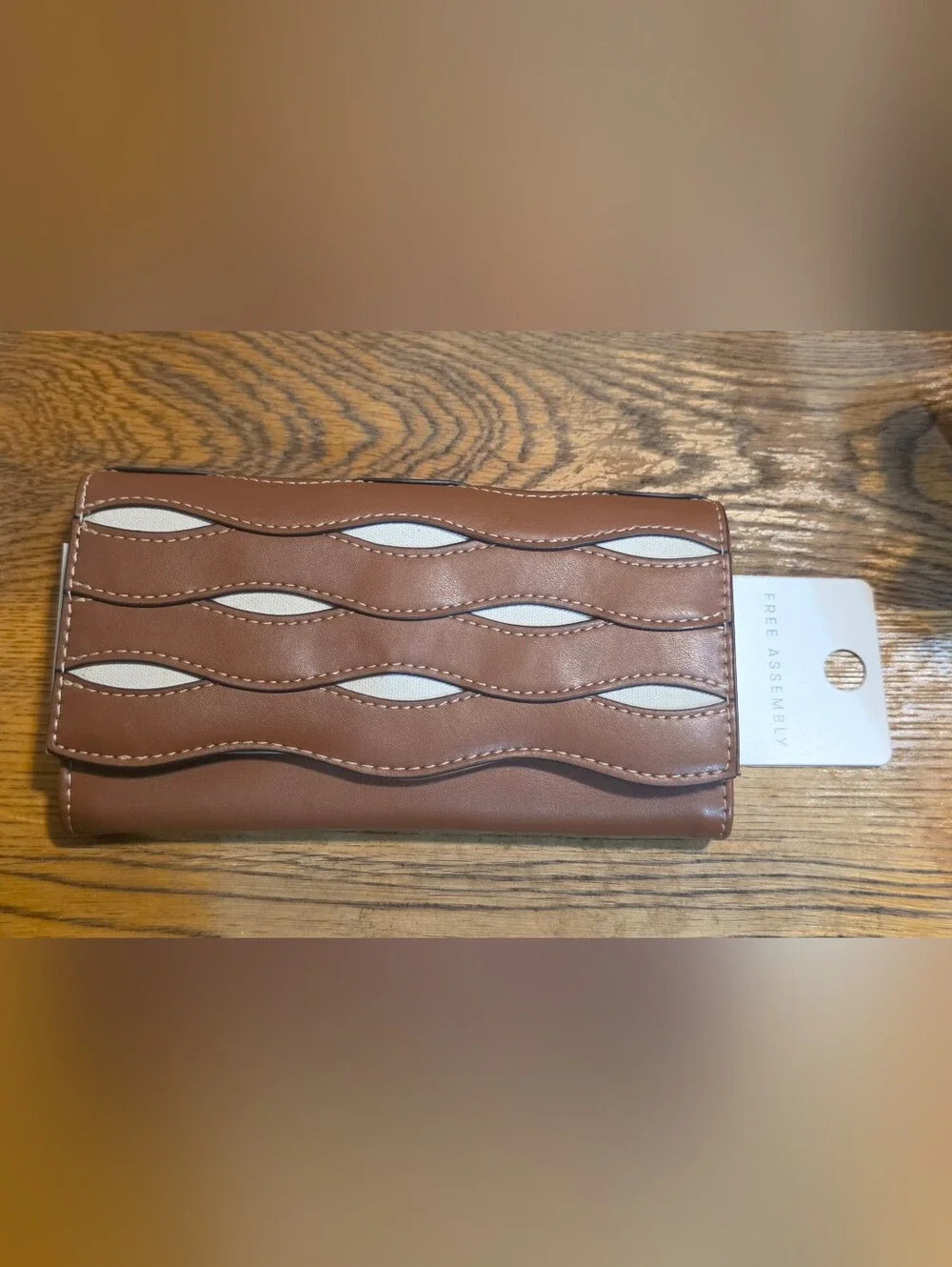 Free Assembly Women's Avery Cut Out Clutch Wallet In Cognac Brown & Cream NWT